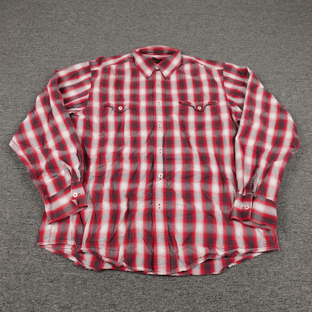 Lucky Brand Shirt Mens Large Red Plaid Long Sleeve Button Up Western Casual